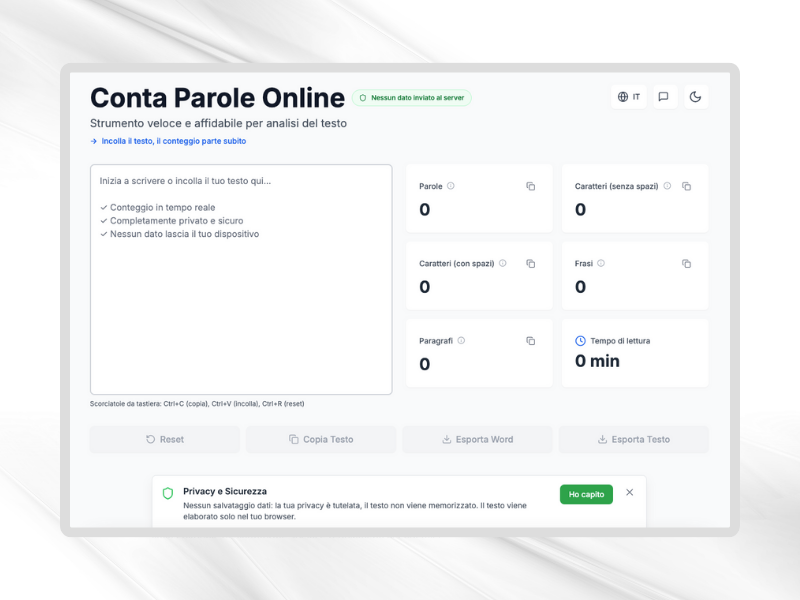 Conta parole online - Strumento di analisi testo veloce